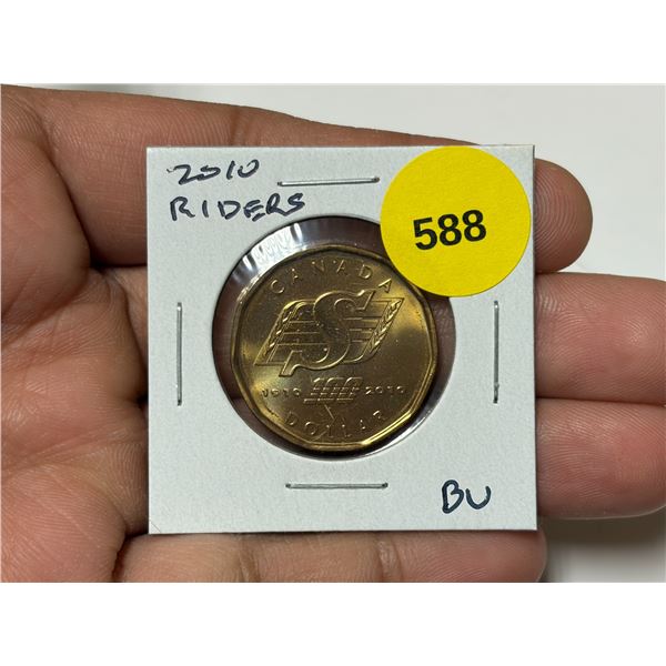 2010 100th Anniversary of the Saskatchewan Roughriders Loonie Dollar. BU.