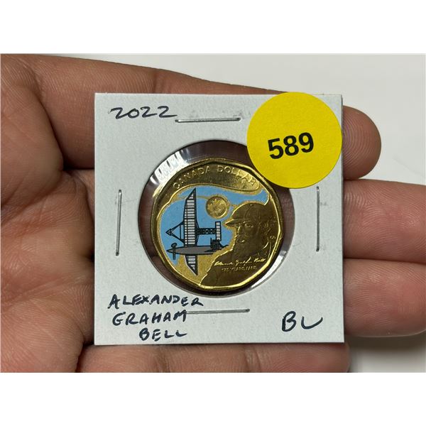 2022 Colourized 175th Anniversary of the birth of Canadian inventor Alexander Graham Bell Loonie Dol