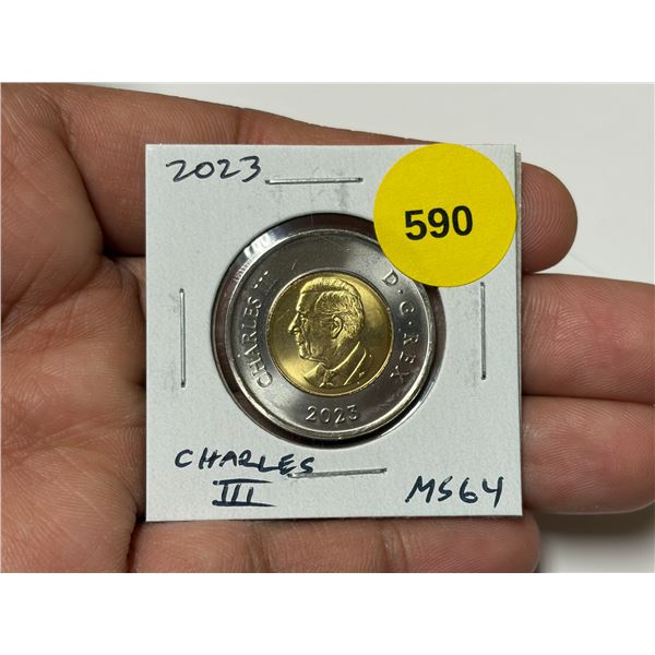 2023 King Charles III $2 Toonie, The first issue of the new king. MS64.