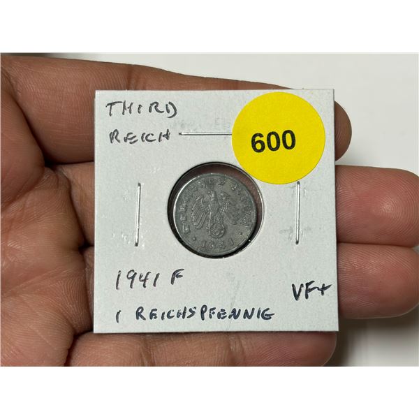 Nazi Germany. 1941F 1 Reichspfennig. Stuttgart Mint. Eagle with Swastika. VF+.