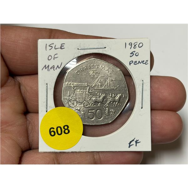 Isle of Man. 1980 50 Pence. Christmas. 7-sided coin. EF.