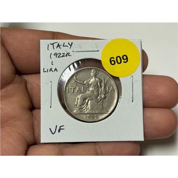Italy. 1922R 1 Lira. Rome Mint. VF.