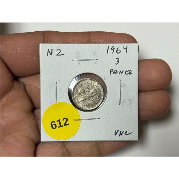 New Zealand. 1964 3 Pence. Mauri War Clubs. Uncirculated.
