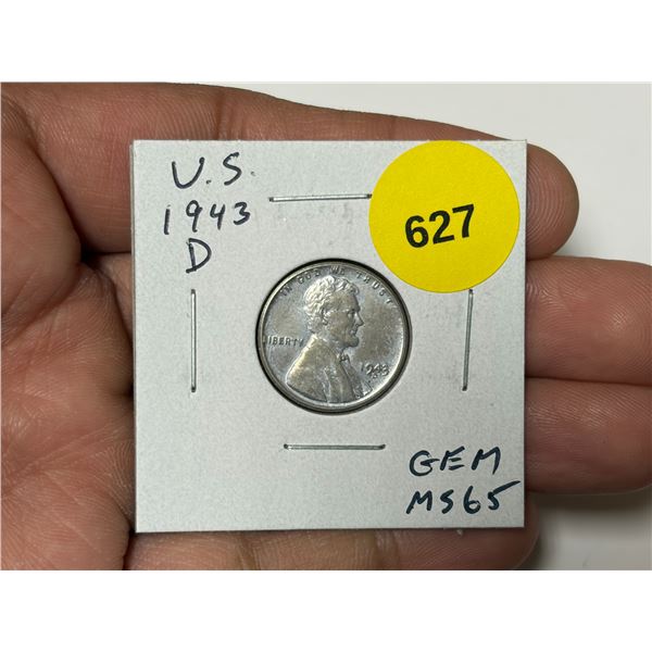 USA. 1943D Lincoln Cent. Denver Mint. Gem Mint State MS65.
