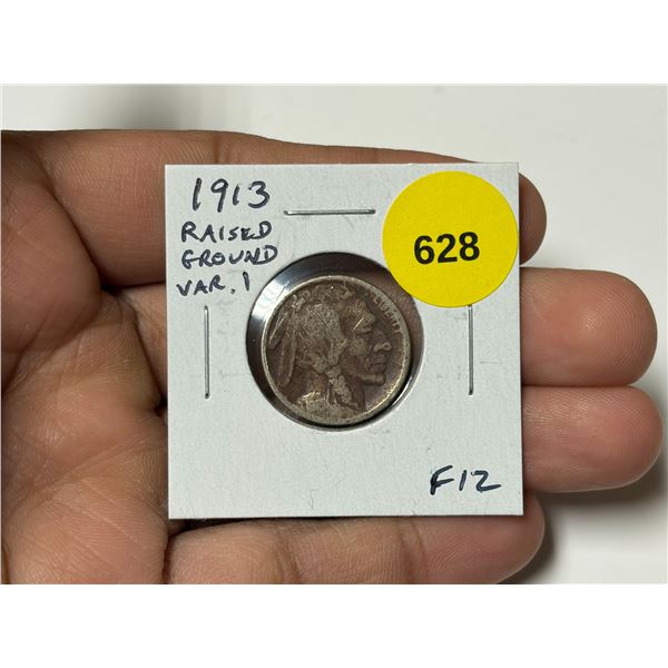USA. 1913 Buffalo Nickel with Raised Ground (Variety 1). F12.