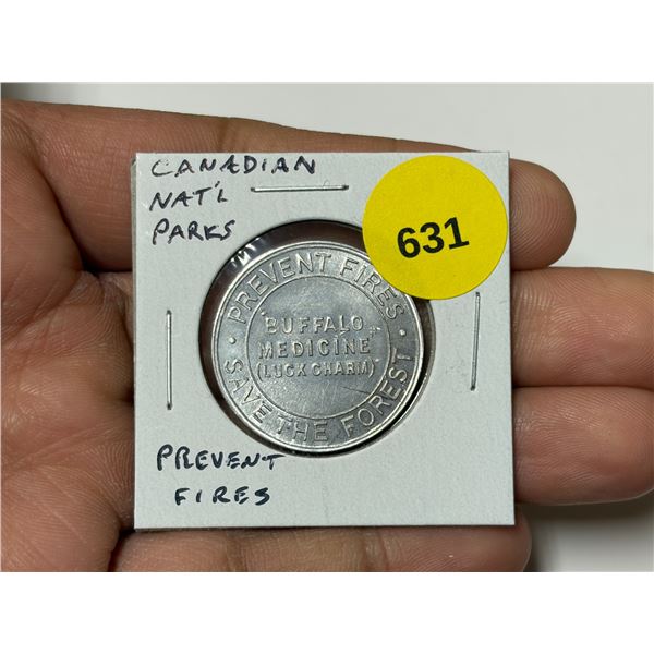 Canadian National Parks with Bison and Prevent Forest Fires Good Luck Charm. Unc.