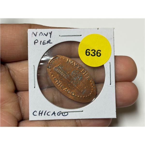 Elongated U.S. Cent depicting the Navy Pier in Chicago. Unc.