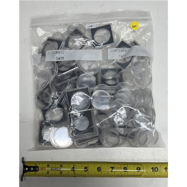 Lot of 100 hard plastic holders for Canadian coins. Most are for Silver Dollars.