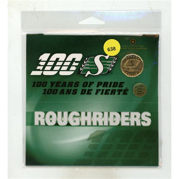 1910 – 2010 100th Anniversary of the Saskatchewan Roughriders Special Edition Loonie. Gold 