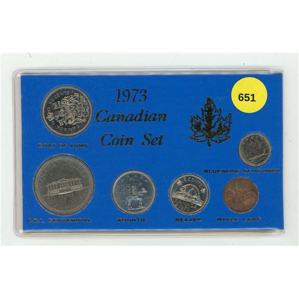 1973 Canada Year Set. The 25 Cents commemorates the 100th Anniversary of the RCMP, while the Dollar 