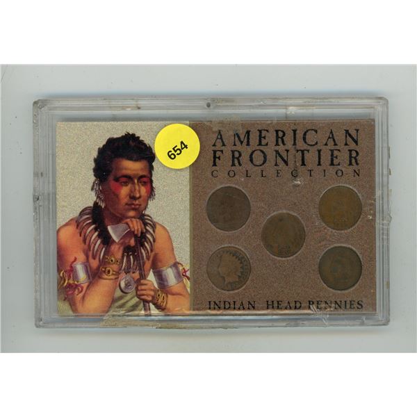 American Frontier Collection. 5 Indian Head Cents from 1892 – 1904. Housed in a hard plasti