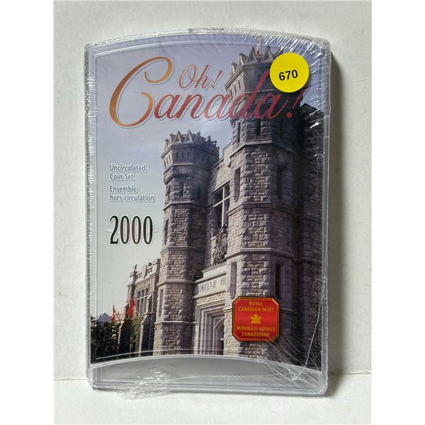 2000 Oh Canada Uncirculated Coin Set. 7-coin set. Housed in its original unopened RCM case.