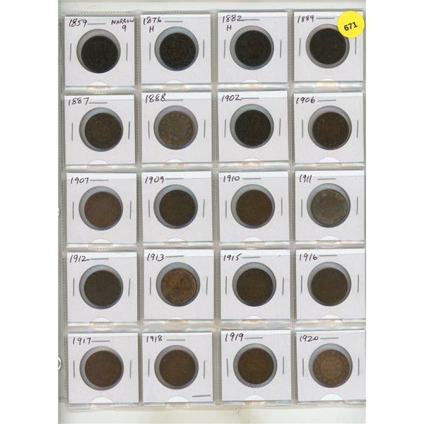 Canadian Large Cent Collection 1859 – 1920. 20 different dates.
