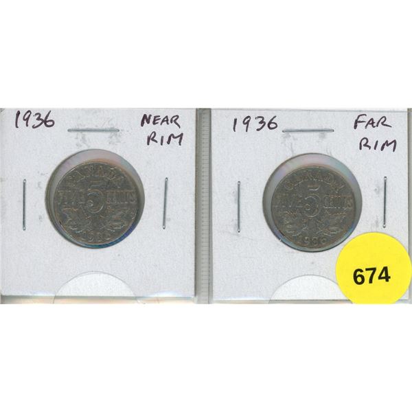 Complete set of 1936 Nickel Varieties including S Near Rim and S Far from Rim.