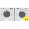 Image 1 : Complete set of 1936 Nickel Varieties including S Near Rim and S Far from Rim.