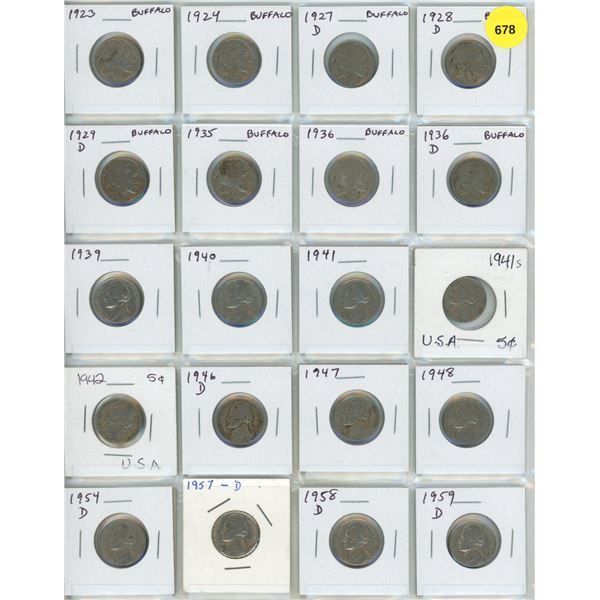 Set of 20 U.S. Buffalo and Jefferson Nickels dated 1923 – 1959D.