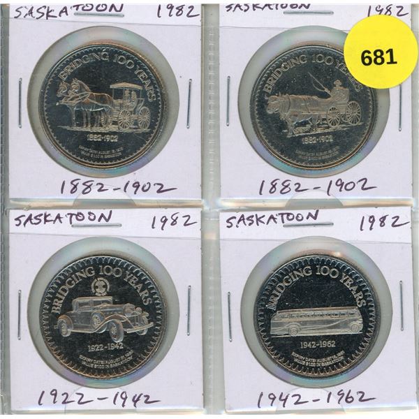 Set of 4 Saskatoon Trade Dollars depicting transportation.