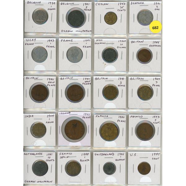 Set of 20 World War II coins from Belgium to U.S.A.