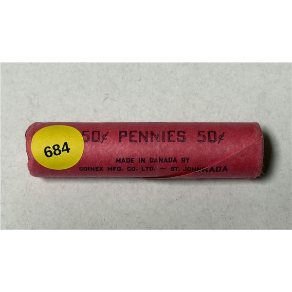 Roll of 50 1960s Canadian 1 Cents. Unknown date.