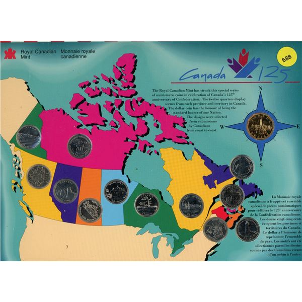 1967 – 1992 Canada 125 year anniversary special series of 12 different 25 Cents (one for ea