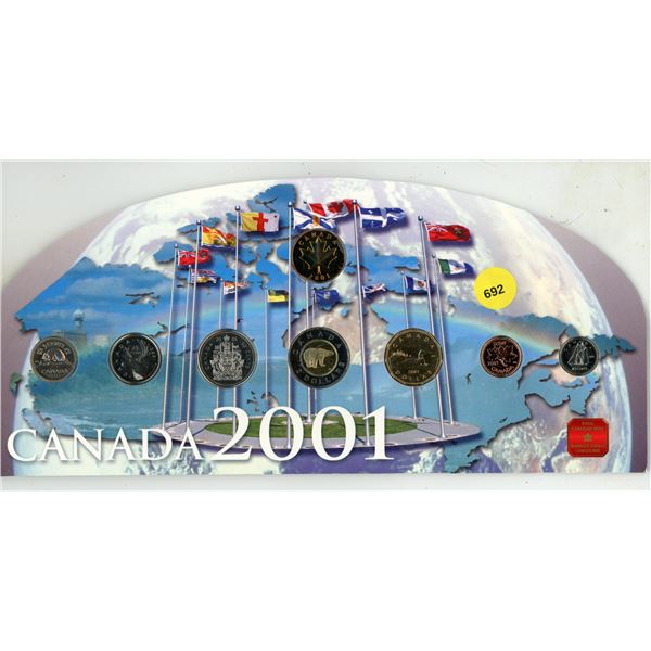 Canada 2001 Year Set. One of each denomination plus a Maple Leaf Mint Medal. Housed in its original 
