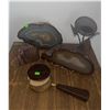 Image 1 : Agate Bookends, Petrified Wood Specimen, Metal Plant Decor, and Magnifier