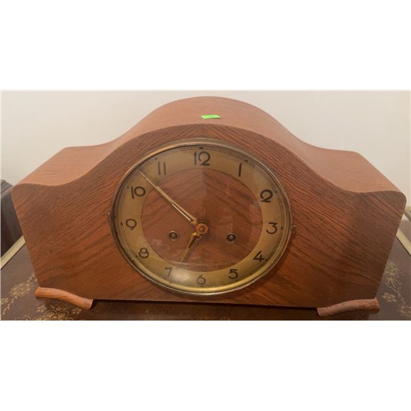 Wood Mantel Clock With Brass Dial and Mechanical Chime Movement
