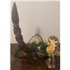 Image 1 : Trio: Wood Carving, Glass Bowl, and Frog Figurine