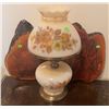 Image 1 : Glass Floral Table Lamp and Two Wood Burn Engraved Slices