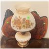 Image 2 : Glass Floral Table Lamp and Two Wood Burn Engraved Slices