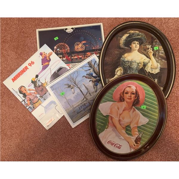 Coca-Cola and Pepsi-Cola Metal Trays with Calendars Lot