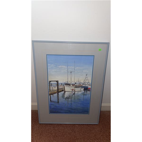 1996 J. Mevicker Signed Harbour Scene Framed Art Print