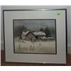 Image 1 : Elaine Bushey Signed Watercolour Barn Winter Scene Framed