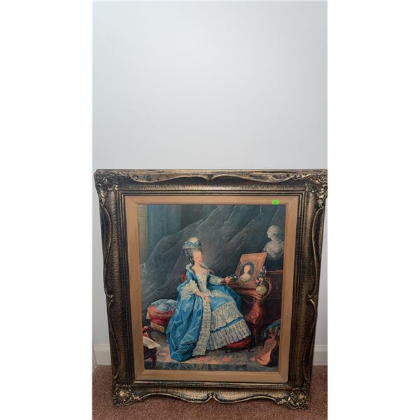 Framed Print of Woman in Blue Gown with Ornate Frame
