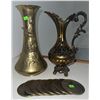 Image 1 : 2 Decorative Brass Vases and 8 Brass Coasters