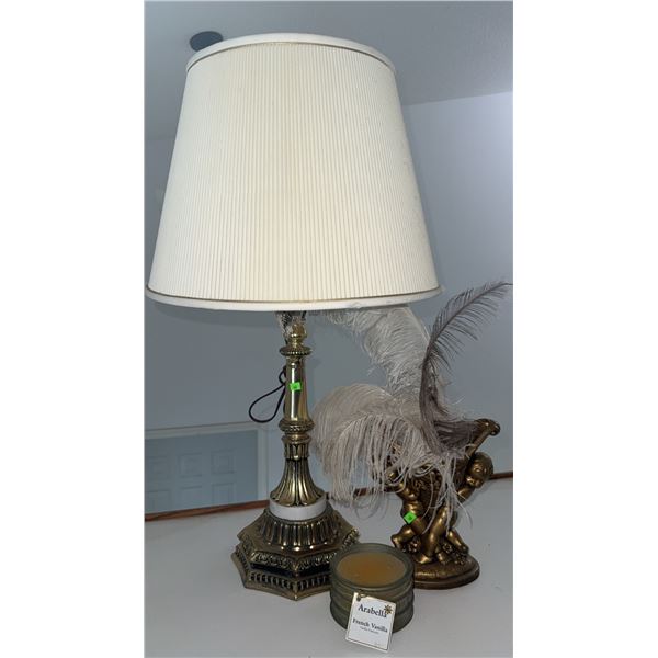 Ornate Table Lamp, Cherub Vase, and Arabella Candle Group