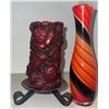 Image 4 : Decorative Lot With Framed Artwork, Cedar Box, Vase With Dried Flowers, Red Candle, and Swirl Vase