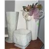 Image 1 : 3 White Milk Glass Vessels and 1 Ceramic Teapot Planter