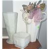 Image 2 : 3 White Milk Glass Vessels and 1 Ceramic Teapot Planter