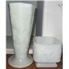 Image 3 : 3 White Milk Glass Vessels and 1 Ceramic Teapot Planter