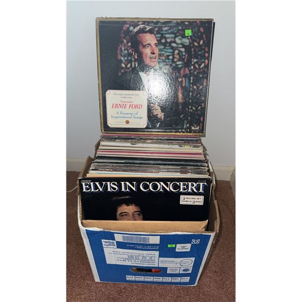Box Lot of Assorted LP Vinyl Records Including Elvis in Concert