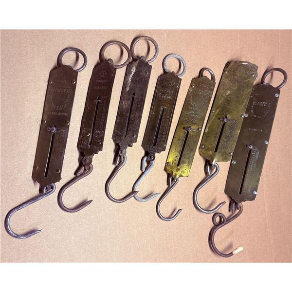 7 Brass and Steel Hanging Spring Balance Scales