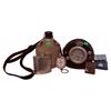 Image 1 : Lot: Military Canteen, Hammered Flask, Detex Newman Clock, Key Fob, and Cases
