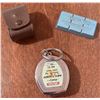 Image 4 : Lot: Military Canteen, Hammered Flask, Detex Newman Clock, Key Fob, and Cases