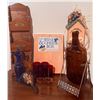 Image 1 : Lot: Letter Sorter, Amber Jug, Cobalt Pitcher, Wine & Cheese Box, Birdhouse, Glasses