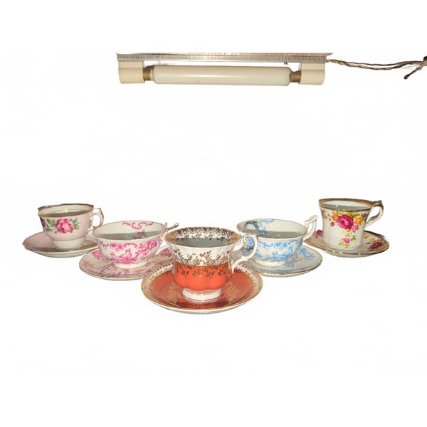 English Bone China Teacup and Saucer Sets, 5 Pieces