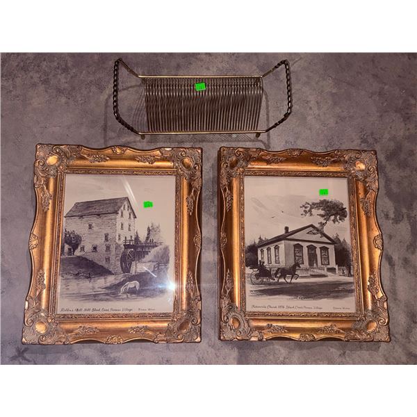 Framed Black and White Ontario Mill Prints and Metal Toast Rack