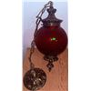 Image 1 : Hanging Red Hobnail Glass Pendant Light with Ornate Metal Mount
