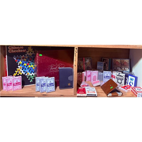 Chinese Checkers Board, Trivial Pursuit Album, and Assortment of Playing Cards