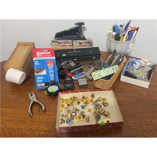 Office Supplies Lot with Hunt Boston 3-Hole Punch and Boston Stapler